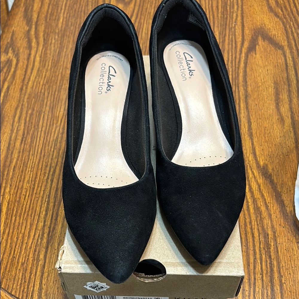 Clarks Black Suede Heels